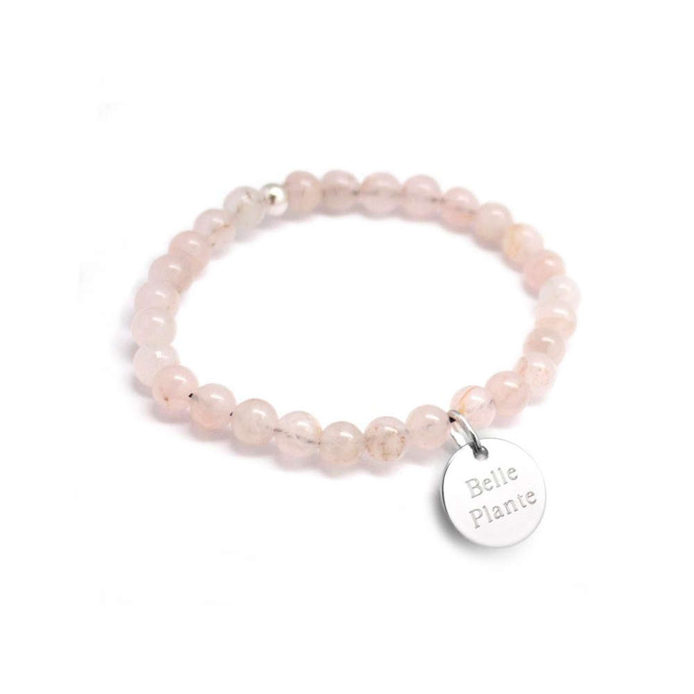 Bracelet perles à graver (agate blanc rosé/argent)