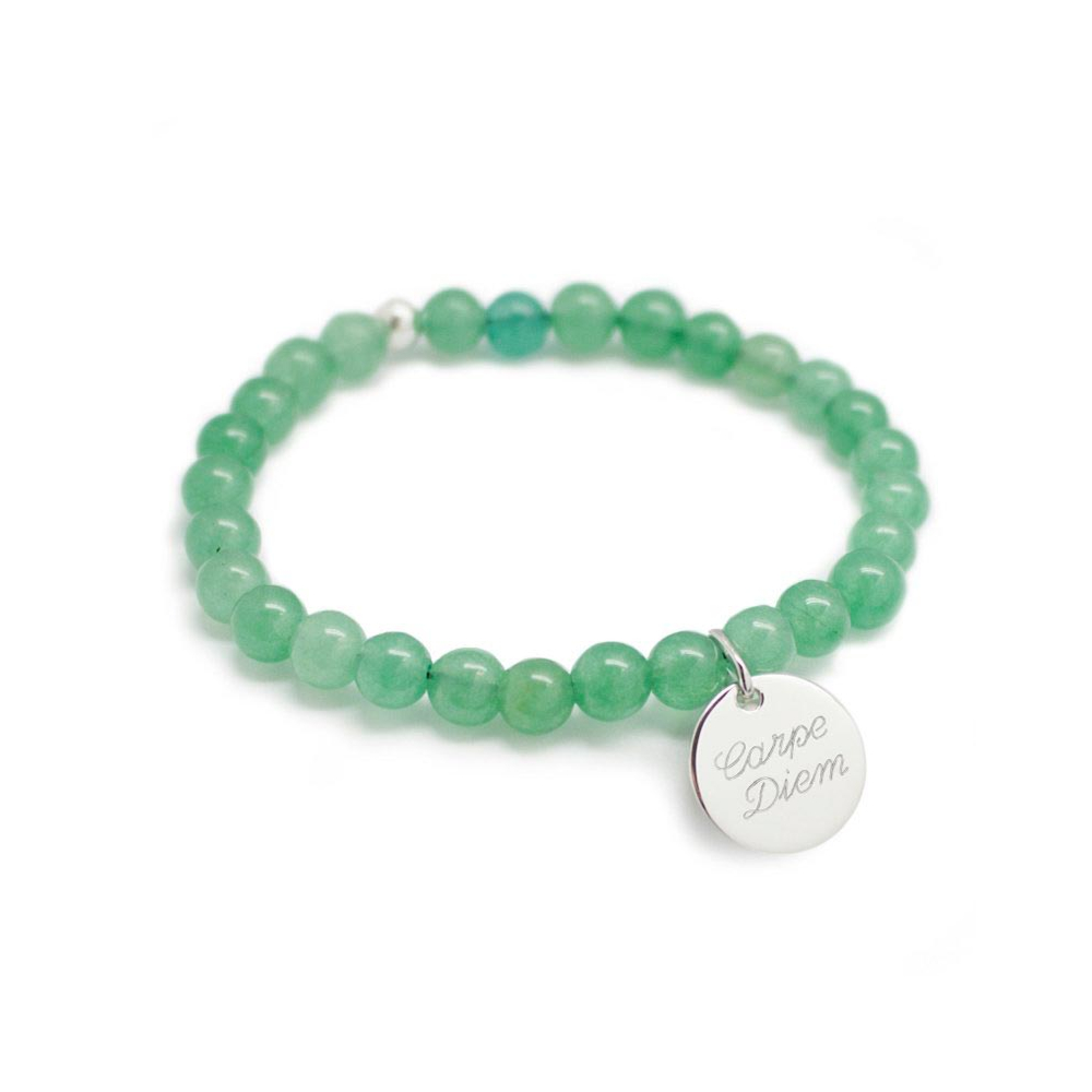 Bracelet perles à graver (agate vert d'eau/argent)